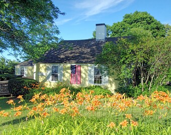 Bates House, Army of Two, Revolutionary War historic home, Scituate, MA, South Shore, Boston, flag, flowers, archival print, singed
