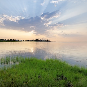 Sunrise at Chaffinch Island State Park, Guilford, Connecticut, Long Island Sound, shore, coast, beach, seashore, archival print, signed