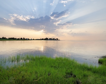 Sunrise at Chaffinch Island State Park, Guilford, Connecticut, Long Island Sound, shore, coast, beach, seashore, archival print, signed