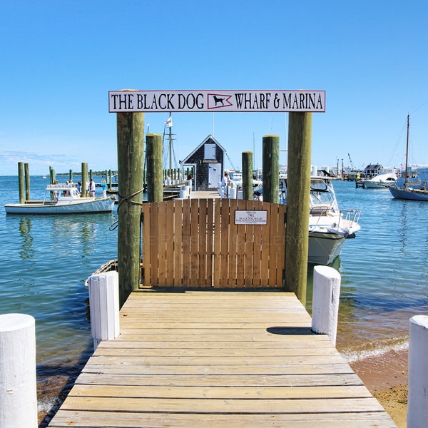 Black Dog Wharf and Marina at Vineyard Haven Martha's Vineyard, nautical decor, cottage decor, beach, New England, archival signed print