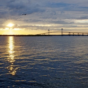 Goat Island sunset, with Pell Bridge, Newport, Rhode Island, New England, coastal, seashore, East coast, archival print, signed