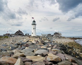 September sky drama, Scituate Light, MA, lighthouse photo, South Shore, Boston, nautical decor, New England, coastal, archival signed print