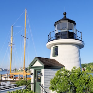 Lighthouse at Mystic Seaport, Connecticut, Mystic River, sailboat, New England, lighthouses, East Coast, nautical, archival print, signed