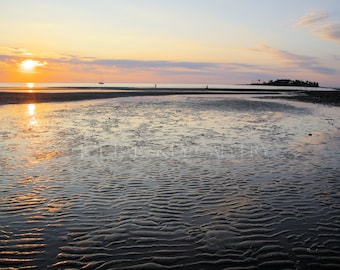 Silver Sands sunrise, low tide, Milford, Connecticut, coastal, shore, seascapes, Long Island Sound, New England, archival print, signed