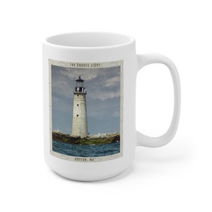 The Graves Light, Boston, MA, white ceramic mug 15 0z