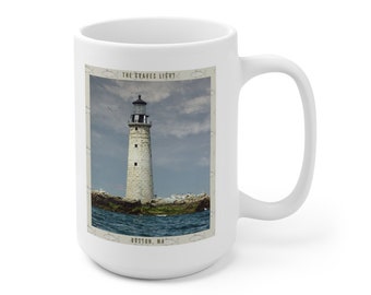 The Graves Light, Boston, MA, white ceramic mug 15 0z