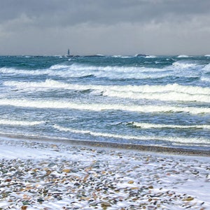 Winter beauty, beach photo, South Shore, Boston, Minot Light, ocean, surf, sea, nautical decor, cottage decor, archival, signed print