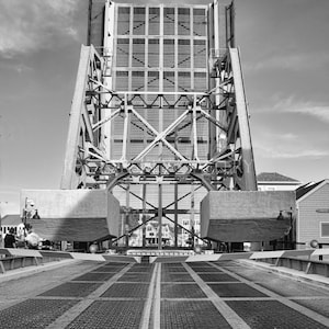Mystic River drawbridge is up! Mystic, Connecticut, bridge photos, black and white, New London,  monochrome, coastal, archival print. signed