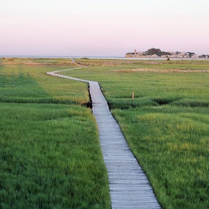 Walkway to the Spit, boardwalk, Scituate, MA, South Shore, sunset, marsh, home decor, beach, photography, New England, archival print