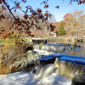 November at Southford Falls State Park, Southbury, Oxford, CT, waterfall photography, foliage, Autumn, New England, Connecticut, signed