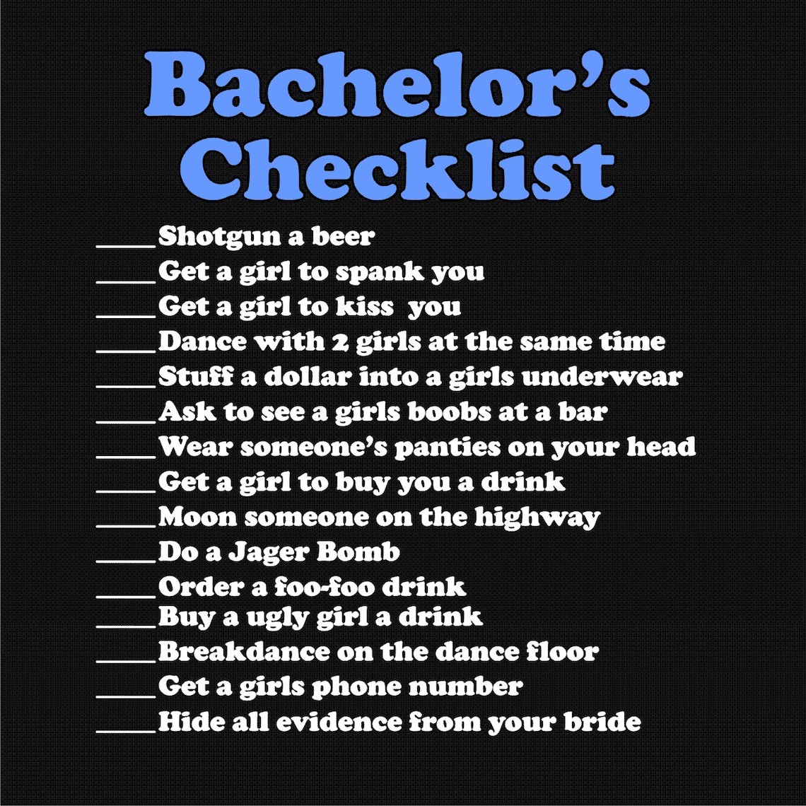 Bachelor's Checklist T-Shirt Parties Wedding Groom Party | Etsy