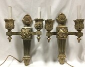 Ca 1775 Pair of French Regency Ormolu Sconces in Gilded Bronze with Doric Column Accentuated with Acorn and Neoclassical Leaf