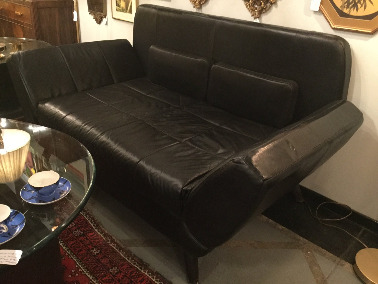 Sold Ca 70s Nicoletti Black Full Hide Italian Leather Sofa