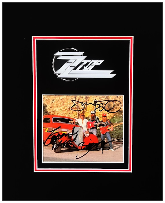 ZZ Top Billy Gibbons & Dusty Hill, Frank Beard Autographs Museum Framed Ready to Display
