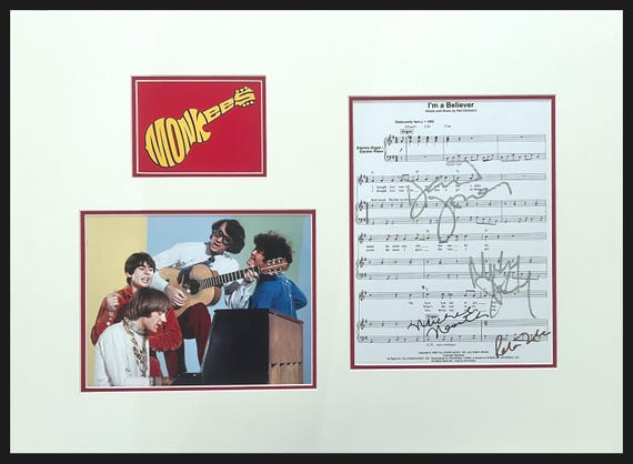 The Monkees Signed Sheet Music Museum Framed Ready to Display
