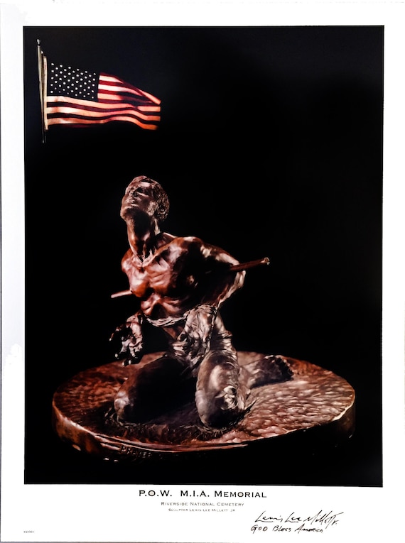 Vietnam Memorial Sculpture Poster Signed by Lewis Lee Millett Jr.-Museum Framed