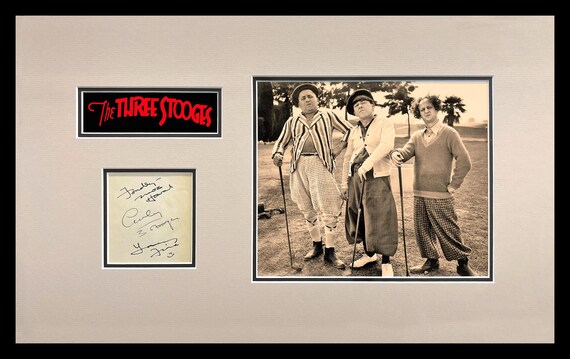 Three Stooges Autographs Moe-Curly-Larry Autograph Book Page Museum Framed