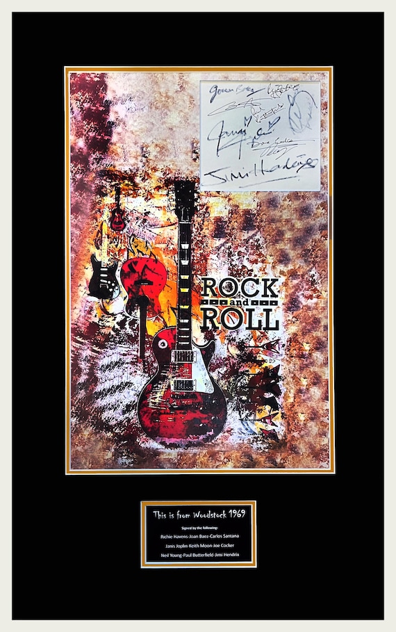 Woodstock Autographs of 9 Performers Museum Framed Ready to Display