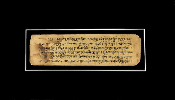 19th Century Tibetan Manuscript Page Matted and Framed