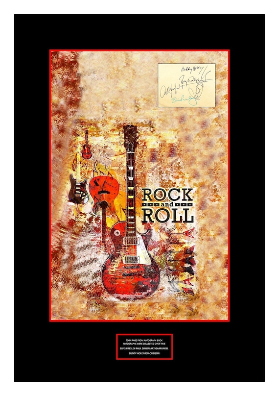 Elvis-Roy Orbison-Buddy Holly-Art Garfunkel-Paul Simon  Autographs Museum Framed