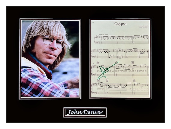 John Denver Signed Sheet Music " Calypso" Museum Framed Ready to Display