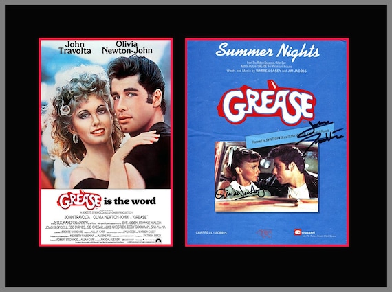 Olivia Newton John & John Travolta Signed Sheet Music Grease-Museum Framed