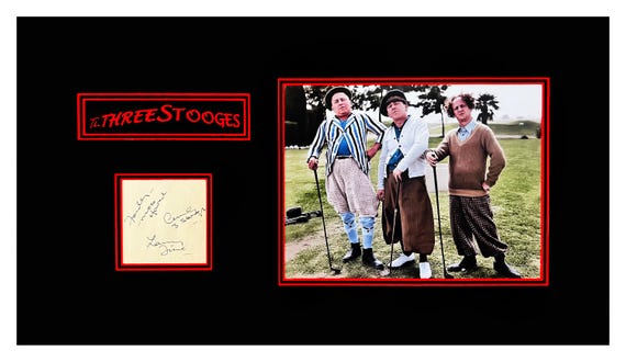 The Three Stooges Autograph Album Page Moe-Curly-Larry Autographs Museum Framed