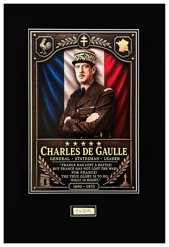 Charles De Gaulle Signature Cut Museum Framed Ready to Display