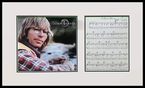 John Denver Signed Sheet Music " Follow Me" Museum Framed Ready to Display