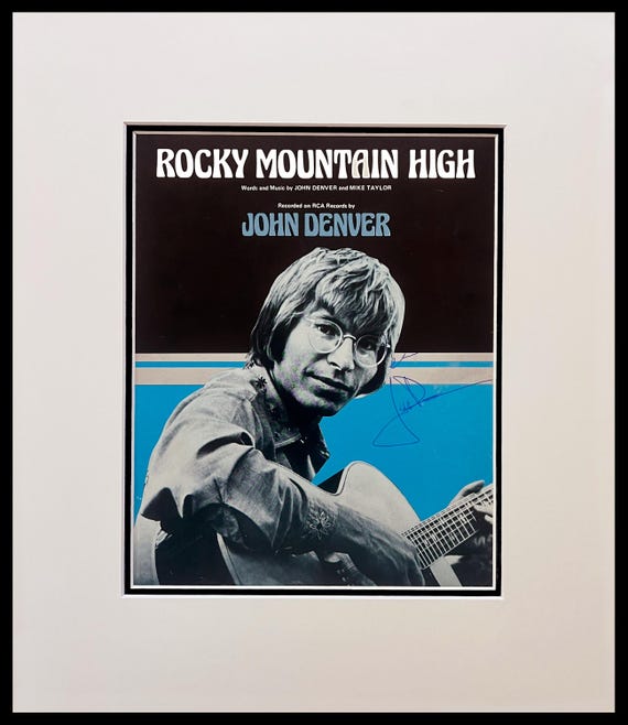 John Denver Signed "Rocky Mountain High" Sheet Music Museum Framed
