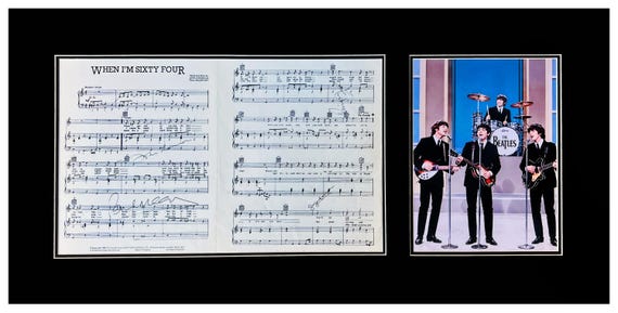 Beatles-John-Paul-George-Ringo-Signed "When I'm Sixty-Four" Sheet Music Museum Framed