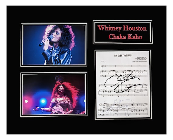 Whitney Houston & Chaka Khan Signed Sheet Music Museum Framed Ready to Hang