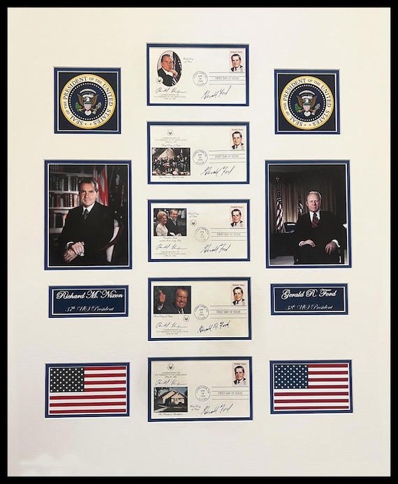 Richard Nixon First Day Covers 1995 Signed-President Ford Framed Ready to Hang