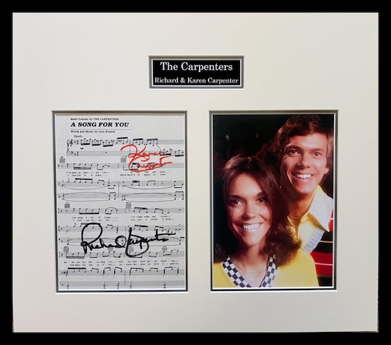 Richard & Karen Carpenter Signed Sheet Music Museum Framed Ready to Display