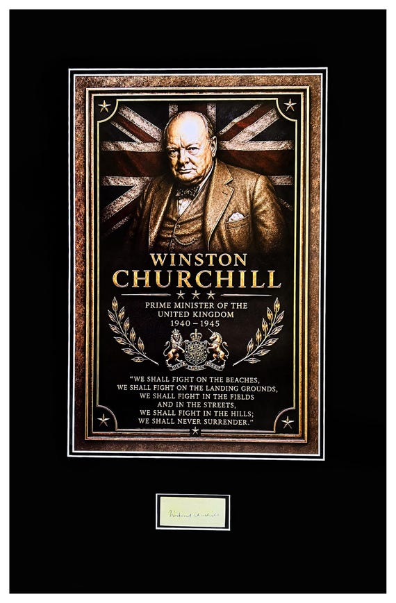Winston Churchill Document Cut Signature Museum Framed Ready to Display
