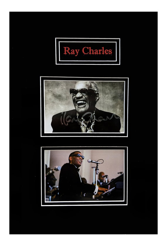 Ray Charles Autographed Photograph Matted and Museum Framed Ready to Hang