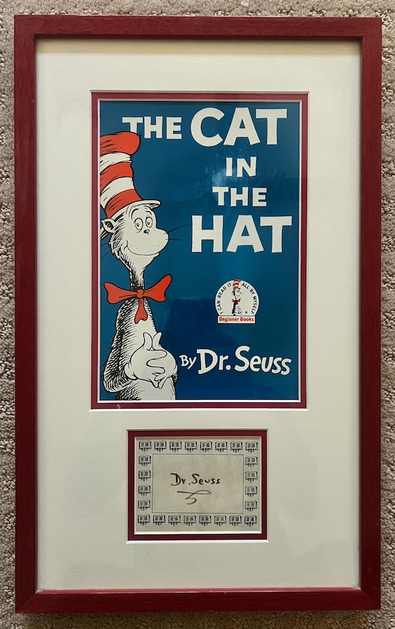 Dr. Seuss (Theodor Seuss Geisel) Signature on Book Plate Museum Framed