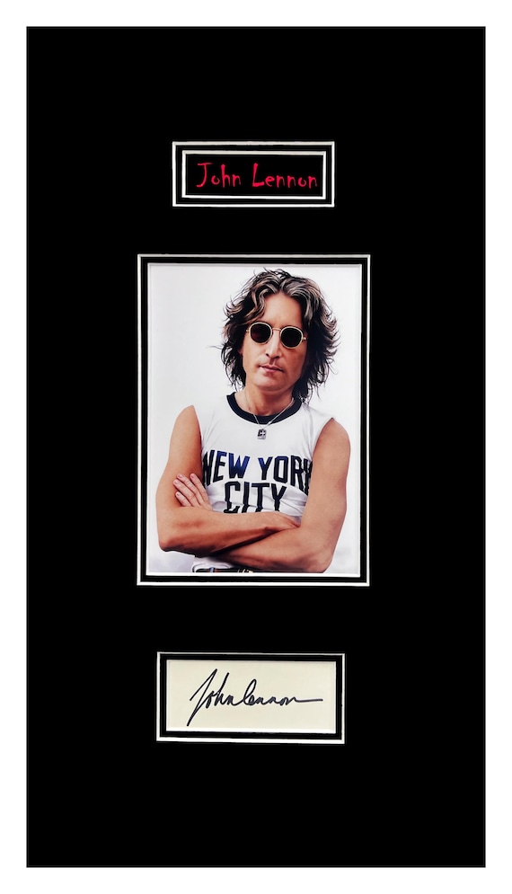 John Lennon Sigature on White Index Card Museum Framed Reday to Display