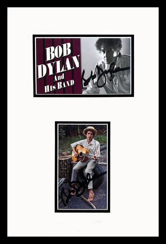 Bob Dylan 2 Photo's with Autographs Museum Framed Ready to Display