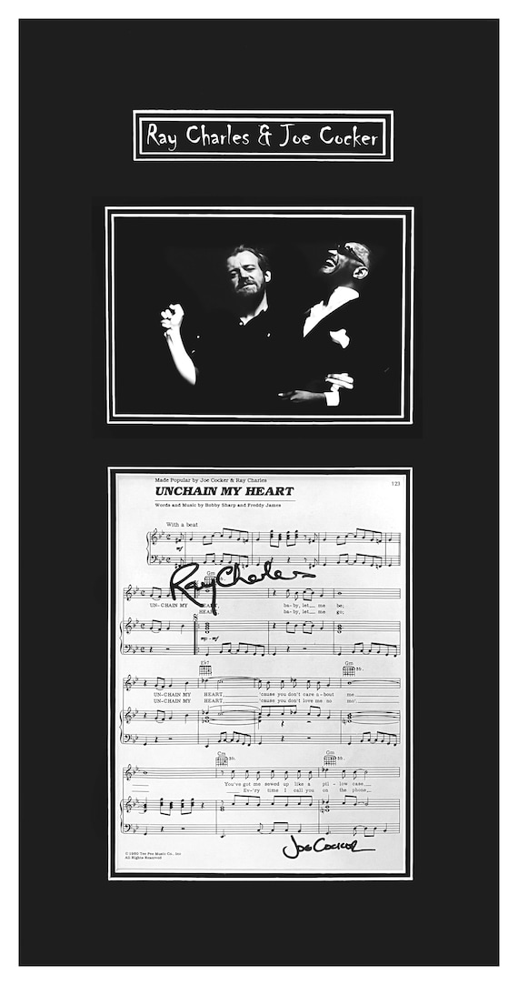 Ray Charles & Joe Cocker Signed Sheet Music Framed to Museum Standards