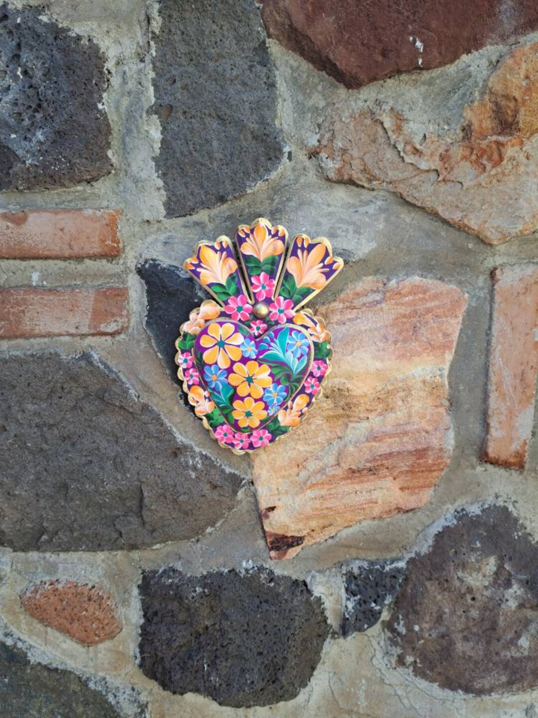 Hand Painted Tin Heart Wall Art Decor Etsy