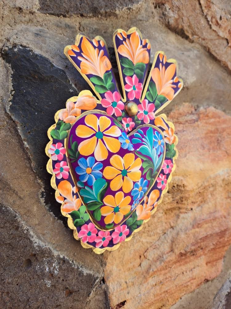 Hand Painted Tin Heart Wall Art Decor Etsy