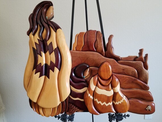 Lk Rare Native American Indian Woman Solid Wood Carved Etsy
