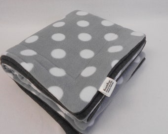 Fleece Cage Liners-White Dot on Gray-Fleece Cuddle Sacks-Beds, Tunnels and Lofts-Pee Pads, Bottle Pads, Corner Hidey-Custom Sizes