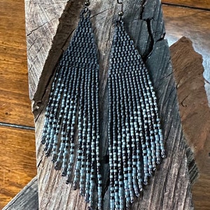 Asymmetric Super Long Ombré Earrings in Shades of Black and Gray