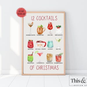 12 Cocktails of Christmas Bar Cart Sign Poster | Funny Christmas Decor | Holiday Cocktail Print | Christmas Printable Sign |Digital Download