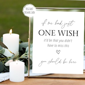 Si tuviéramos un deseo, debería estar aquí signo de boda imprimible / signo de boda elegante simple / en memoria amorosa aquí signo / signo de mesa conmemorativa