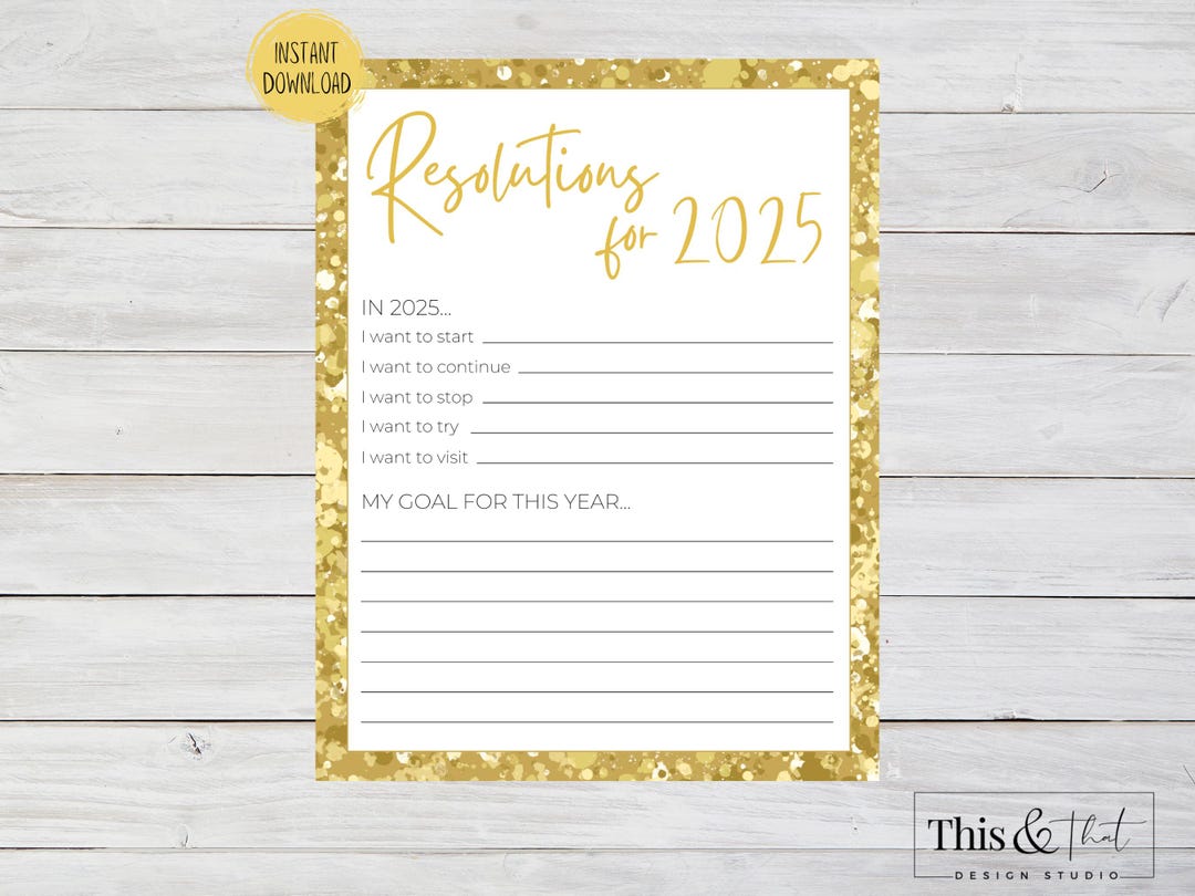 2025 New Years Resolution Printable | New Years Resolutions List ...