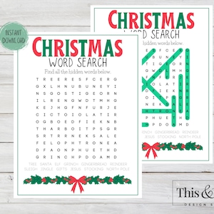 Christmas Word Search Game Printable | Xmas Activity Sheet Printable | Word Finder Printable | Christmas Games For Kids | Digital Download