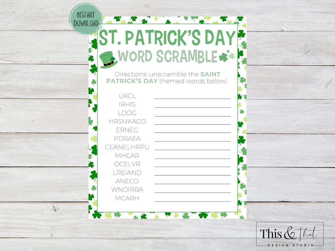 St. Patrick's Day Word Scramble Printable | St. Patty's Day Word ...
